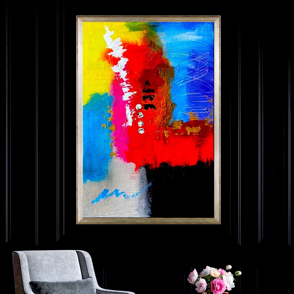Large Vibrant Abstract Wall Art, 3d Textured Acrylic Bold Modern Art, Maximalist